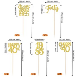 15 PCS 40th Birthday Centerpiece Sticks Forty Happy 40th Straight Outta 1985 Table Flower Centerpieces Sticks Cheers to 40 Floral Decorations for 40th Birthday Party Centerpieces Supplies Gold