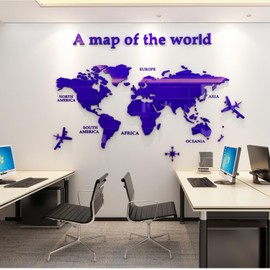 WINDIR 3D World Map Wall Stickers Decor Murals DIY Decal Blue 71x40 inch, Acrylic Office Wall Art Decor Bedroom Living Room TV Wall (Blue: 180x100 cm) Large