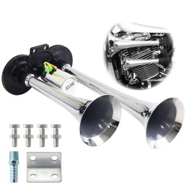 iimono117 Double Row Air Horn, 24V/12V, Silver Metallic Horn, Trucks Air Horn, For Car, Truck, Air Horn, Horn