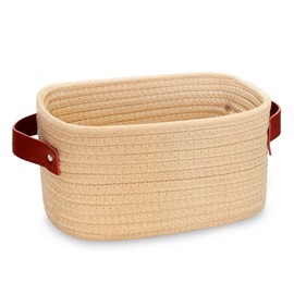 ABenkle Small Storage Basket, Mini Baskets with Handle, Cute Cotton Woven Baskets for Shelves, Boho Decorative Toy Storage Bin for Nursery, Spa, Empty Gift Basket - XS, Khaki