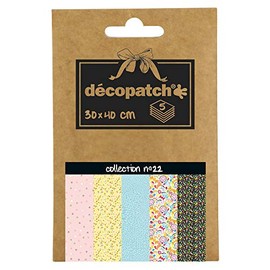 Décopatch - Ref DP022C - Pocket Papers Collection No. 22 - Contains 5 Complementary Sheets of Décopatch Paper, Each Sheet is 30 x 40cm, Small 13 x 9.5cm Pack Size