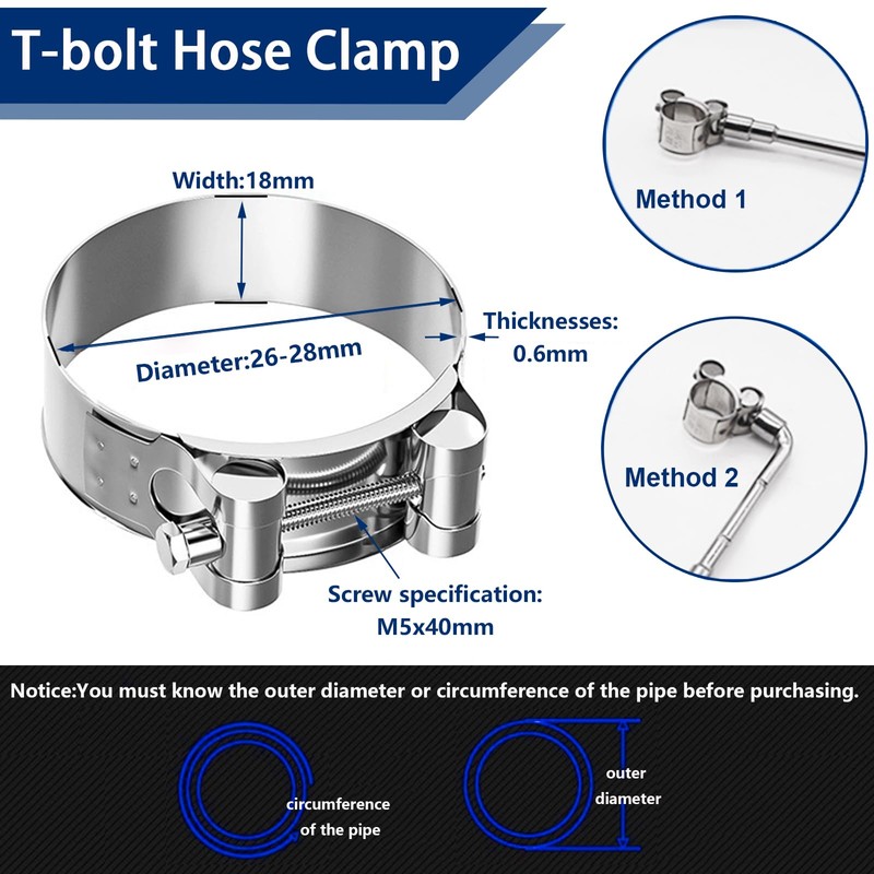 Tnisesm 30Pcs T-bolt Hose Clamps, 6 Size 17-35mm Heavy Duty