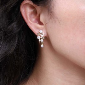 Aneneiceera Boho Pearl Crystal Earrings Cluster Crystal Stud Earrings Gold Tiny Pearl Earrings Cz Pearl Dangle Earrings Jewelry for Women