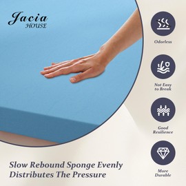 Jacia House 3 Inch Bed Foam RV Mattress Topper Short Queen in a Box, Trailer Bed Topper, Plush Feel Pressure Relieving Certi PUR-US Certified Camper Essentials Mattress Pad Blue