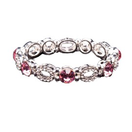 Pink and Silver Plated Crystal Stretch Bracelet - Pink Bridesmaid Jewelry