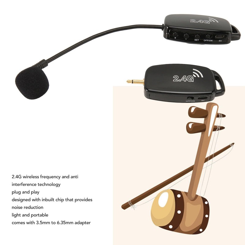 Instrument Microphone, Clip On Condenser Microphone with Receiver & Transmitter,