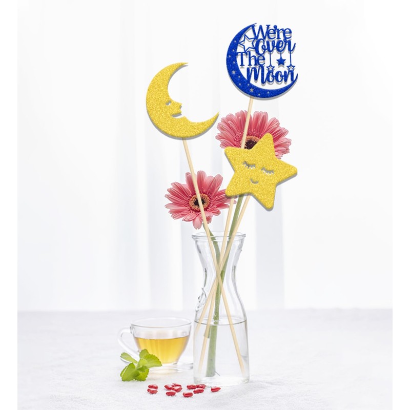 KEWUFD 12PCS We're Over The Mon Centerpiece Stick Star and