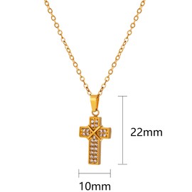 Women's Cross Pendant with AAA Cubic Zirconia, Gold Cross Necklace for Women and Girls, Gift Idea for Girlfriend, Mother, Stainless Steel