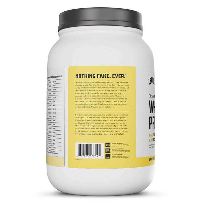 Levels Grass Fed Whey Protein Powder, No Artificials, 24G of