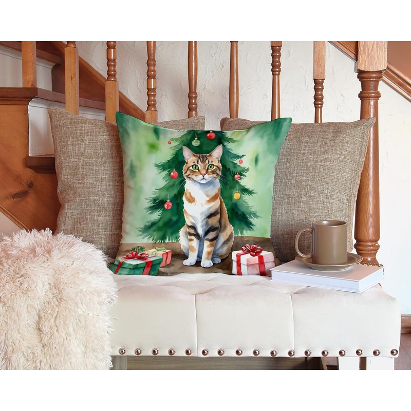 Owyhee Bob Cat By the Christmas Tree Throw Pillow