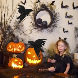 EIGYO 6 Pieza Negro Cuervo Decoraciones de Halloween Decoración de Aves - para al Aire Libre, el hogar y más con Halloween Negro Cuervos emplumados