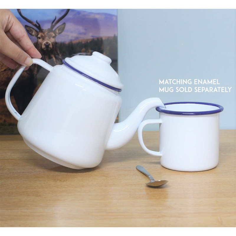 Enamel Teapot with Handle & Lid 14cm, 1.5L Traditional Serving
