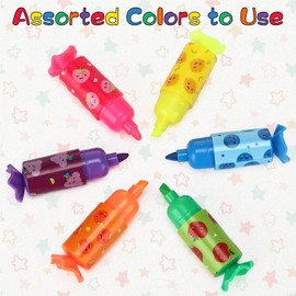 Pack of 6 Candy Shape Mini Highlighter Pens Chisel Tips Cute Stocking Filler Fruit Prints Funny Stationery for School Painting for Children Adults Teenagers Girls Boys 6 Styles