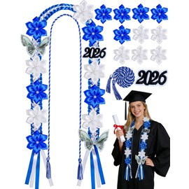 RUEGGVAT 13 Pcs Graduation Lei 2026 – 50 Inch Double Braided Ribbon Money Lei Graduation Decoration Class of 2026 for Him Her High School College Grad Gift Party Supplies(Blue White)