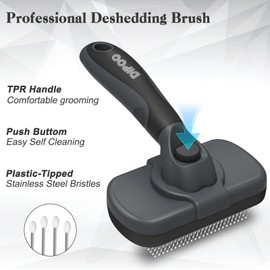 Dipoo Self-Cleaning Deshedding Brush for Dogs & Cats - Skin-Friendly Grooming Tool with Hair Brush for Long and Short Haired Pets, Grey