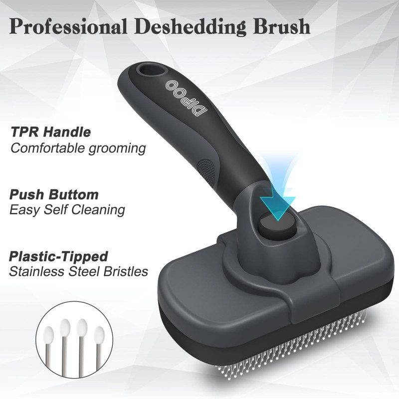 Dipoo Self-Cleaning Deshedding Brush for Dogs & Cats - Skin-Friendly