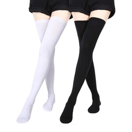 SATINIOR Extra Long Socks Thigh High Socks Extra Long Boot Stockings for Girls Women (Black, White, 2 Pairs)