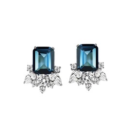 Michooyel S925 Cubic Zirconia Stud Earrings London Blue Emerald Cut Earrings Fine Jewelry for Women, Gemstone, Blue Topaz