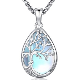 Aniu Tree of Life Necklace Sterling Silver Family Tree Necklace for Women Moonstone Teardrop Tree Necklace Birthday Anniversary Mothers Day Gifts Jewelry