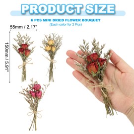PATIKIL Mini Dried Flower Bouquet, 6 Pcs Rose Natural Wildflower with Stem Decor Baby's Breath Boho Floral Plant Flower for Crafts DIY Photo Props Gift Wedding, Red/Rose Red/Yellow/Red