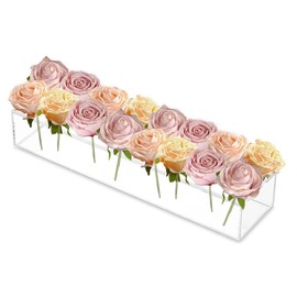Acrylic Flower Holder, 16 Holes Table Decorative Vases, 11.8x3.9x2.7 Inches, Rectangular Floral Centerpiece, Wedding Dining Table Reception Home Party Decorations