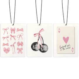 ZFQ Cute Coquette Pink Bow Car Air Freshener, Preppy Y2K Disco Ball Cherry Ace Card Air Freshener Hanging 3 Pcs for Cars Closet Drawer or Books, Girly Preppy Car Accessories Mirror Decor for Women