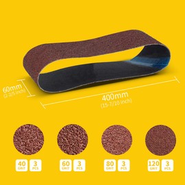 60x400mm Sanding Belt Assorted Pack, 12 Pcs (3 Each of 40/60/80/120 Grits), Aluminum Oxide for Sanders