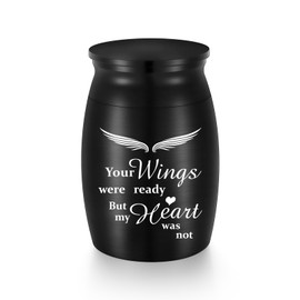 SOITIS Small Urns for Human Ashes Keepsake - 2.76 Inches Black Aluminium Mini Urn for Ashes Keepsake, Cremation Urns Funeral Holder, Memorial Decorative Urn for Male Female - Wings Urn
