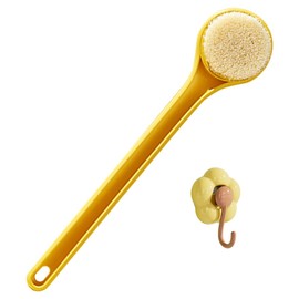 Ouliget Long Handle Shower Brush Bath Brush,Softer bristles Body Back Brush with Flower Hooks,Back Scrubber Body Exfoliator for Wet or Dry Brushing,14 inch