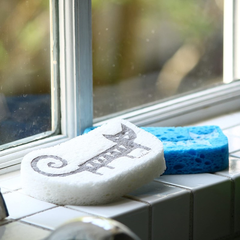 Econfort House Cellulose Sponge, Cuten, Cat, 2 Pieces, Scandinavia, Blue