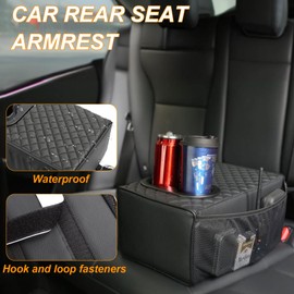 MAIKER Universal Car Rear Seat Armrest 2 Row Console Box with Cup Holder Backseat Arm Rest Console Box Second Row Rear Central Armrest Box(Black-Double Pockets)