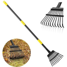 Rake, Garden Leaf Rakes for Lawns Heavy Duty, Yard Metal Rake Tools with 9" Small Narrow Rake Head, 65” Adjustable Long Handle, 11 Steel Tines, Quick Clean up Rake for Shrub, Flower Bed, Camping