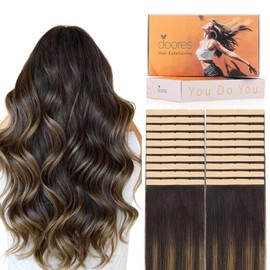 DOORES Tape in Hair Extensions, Balayage Dark Brown to Chestnut Brown 18 Inch 100g 20pcs, Wide Tape in Extensions Human Hair Real Remy Invisible Tape-ins Silky Straight Skin Weft Folding Wear