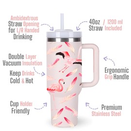 40oz Flamingo Tumbler with Handle Gifts for Women.Flamingo Lover Cups Tumbler Gifts for Women.40 oz Birthday Christmas Flamingo Cup Tumblers for flamingo lover.