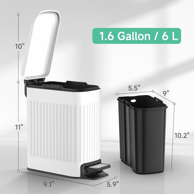 TIPGO Slim Bathroom Trash Can with Lid Soft Close, Step