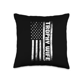 Unique Trophy Wifes Gifts for Women Funny Wedding Anniversary Trophy Wife Throw Pillow, 16x16, Multicolor