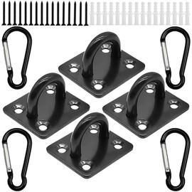 4 x mounting hooks, eye plate with eyelet, stainless steel eye plate with ring, 4 stainless steel carabiners, 16 screws and plastic plugs for wall mounting, ceiling mounting, wall hooks