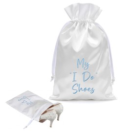Wesnoy Bride Shoe Bag 11" x 9" Satin Wedding Shoe Storage Pouch with Drawstring Bridal Shower Gifts for Engagement Honeymoon