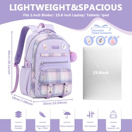 ASKSKY Girls Backpack for School, Kawaii Bookbag for Teen Multiple Pockets Kids Backpack for Primary Elementary Middle School, Age 6-14,Purple