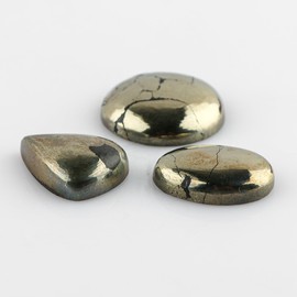 Natural Pyrite Gemstones Wholesale Cabochons Lot, Jewelry Making Loose Gemstone, Polished Gems, DIY, Wire Wrapping, Reiki, Wikka, Healing Crystals, Bulk Gemstone Deal, Pack Of 3