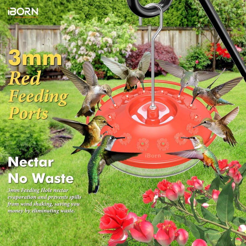 iBorn Hummingbird Feeders for Outdoors Hanging,Bee Proof Hummingbird Feeder with