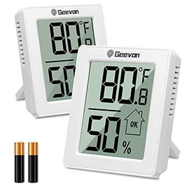Geevon Hygrometer Indoor Thermometer Room Humidity Gauge with Battery,Digital Temperature Gauge Humidity Meter Indicator for Home, Office, Greenhouse, Mini Hygrometer,White (2 Pack)