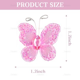 AUEAR, 50 Pack Sheer Mesh Wire Glitter Butterfly with Gem for Home and Wedding Decoration Party Wall Decorations (Pink)