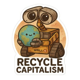 Robot Cradling The Earth Soft Dystopian Kawaii Sticker (2.5" x 3")