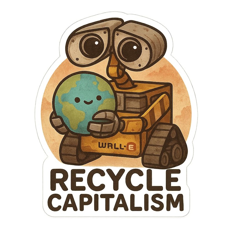 Robot Cradling The Earth Soft Dystopian Kawaii Sticker (2.5" x