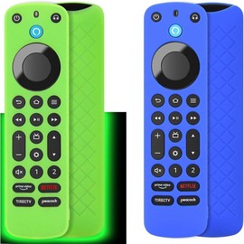 Silicone Cover (2pcs) Compatible with Alexa Voice Remote Pro, Anti Slip Silicone Protective Case with Lanyard for Fire TV Cube Remote Pro (Green Glow & Turquoise NOT Glow) - Colour: Green Glow & Blue Not Glow