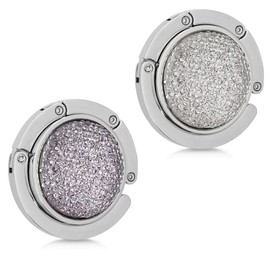 kwmobile Purse Hooks for Table - Set of 2 Portable Handbag Hook Foldable Bag Holder Purse Hangers for Tables with Design - Small Diamonds Dark Grey/White/Silver