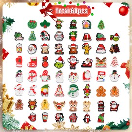 60pcs Christmas Silicone Focal Beads,Not Duplicated Rubber Beads for DIY Beadable Pen Keychain Bracelet Lanyard Making