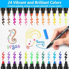 Fabric Markers Permanent For Clothes, 24 Colors Fabric Pens - Waterproof & Machine Washable, for T-Shirt, Canvas Shoes, Bags, Pillowcase & Baby Onesies, Fine Tip Clothing Markers for Laundry Marker