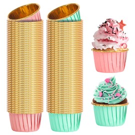 Disposable Baking Cups,100 Piece Muffin Molds Paper,Aluminum Foil Cupcake Muffin Molds,Waterproof and Oil Resistant Baking Molds, Cupcake Molds Paper for Wedding, Birthday, Party(68x40mm)